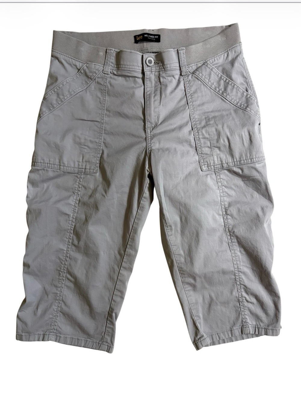 Lee Relaxed Mid Rise Utility Skimmer Capri  Size 8 Grey